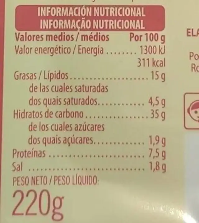 Migas nutrition facts table