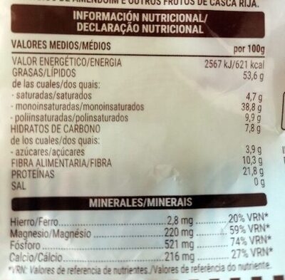 Almendra Sin Piel nutrition facts table