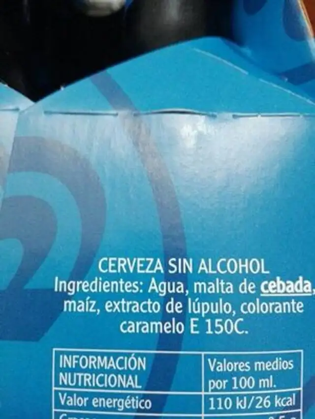 Cerveza sin alcohol ingredients label
