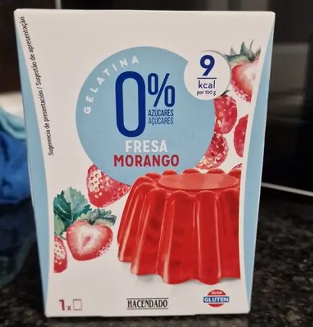 Gelatina fresa 0% azúcares front packaging