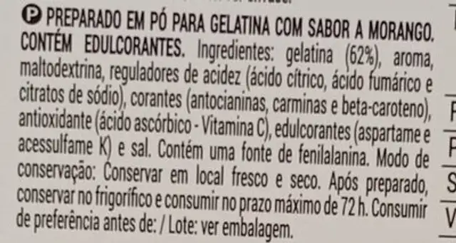 Gelatina fresa 0% azúcares ingredients label