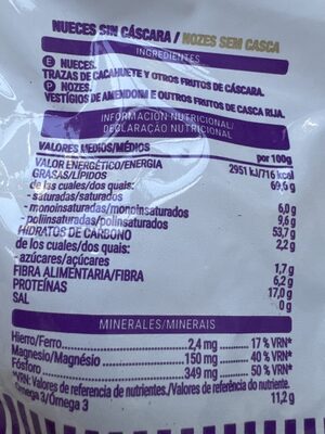 Nuez Natural nutrition facts table