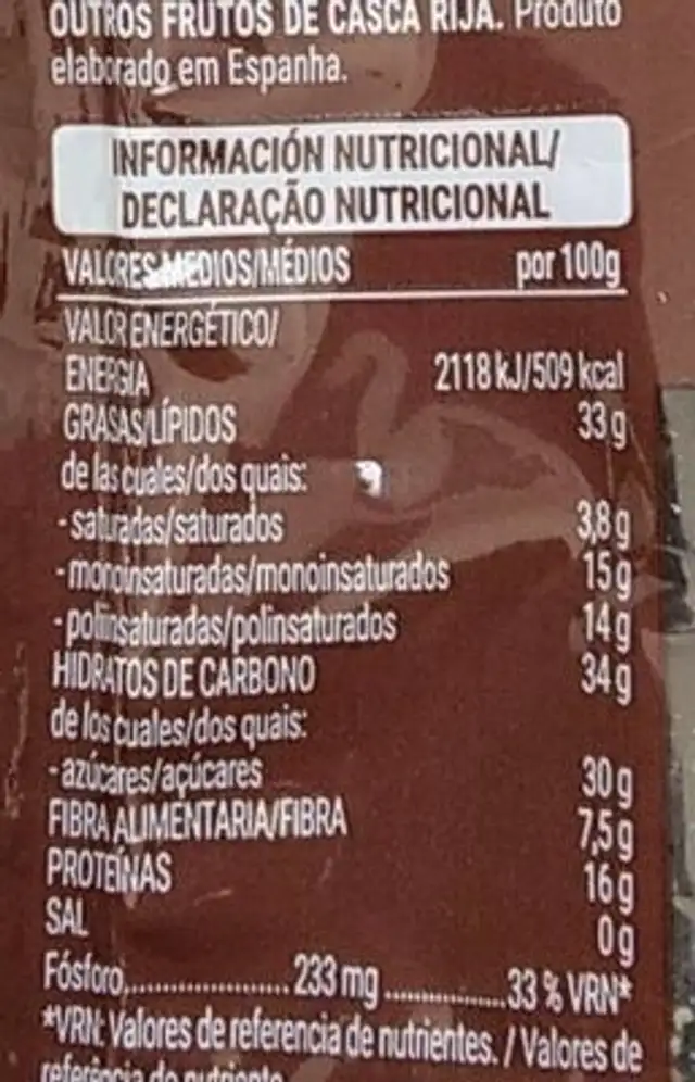 Mix natural nutrition facts table