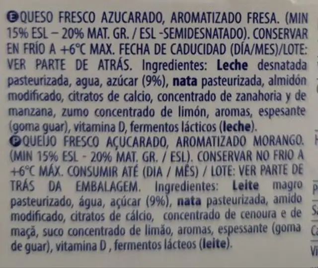 Petit fresa bolsillo ingredients label