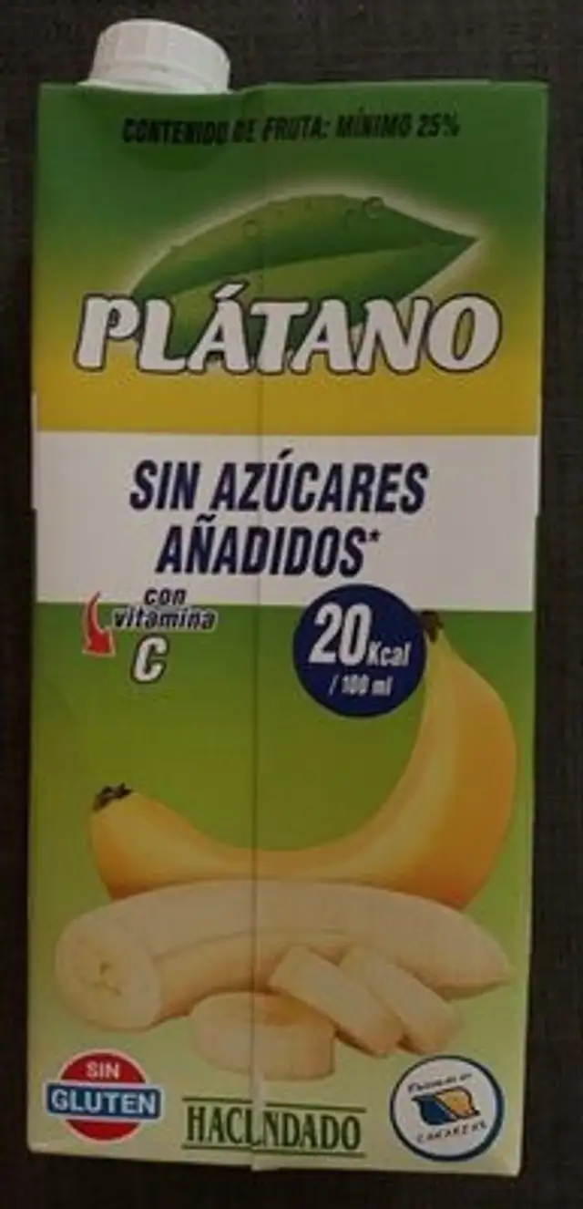 Zumo de plátano sin azucares front packaging