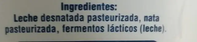 Queso fresco batido semidesnatado ingredients label