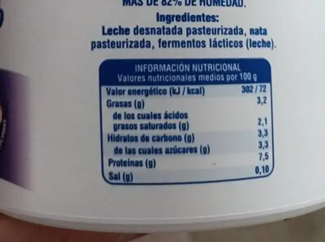 Queso fresco batido semidesnatado nutrition facts table
