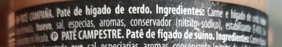 Paté de campaña ingredients label