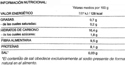 Garrofón nutrition facts table