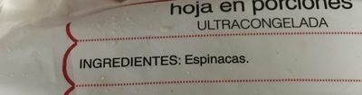 Espinacas ingredients label