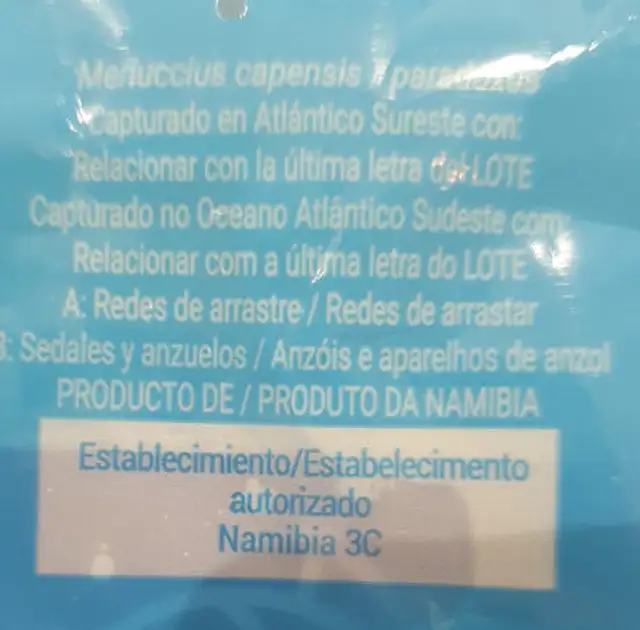 Merluza del cabo sin piel ingredients label