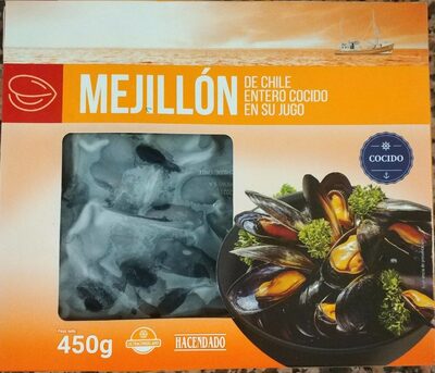 Mejillón de chile entero cocido en su jugo front packaging