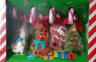 Bastones de caramelo sabor fresa con caramelo de goma front packaging