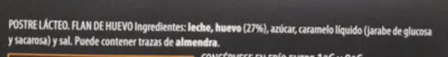 Flan de huevo ingredients label