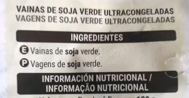 Edamame soja verde ingredients label