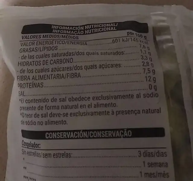 Edamame soja verde nutrition facts table