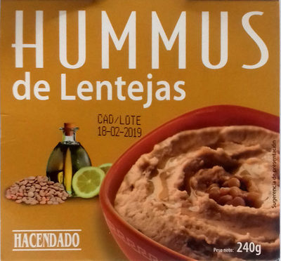 Hummus de lentejas front packaging