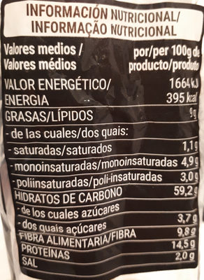 Pan tostado cereales y semillas nutrition facts table