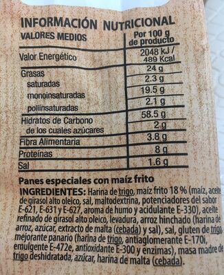 Panes con maiz crujiente ingredients label