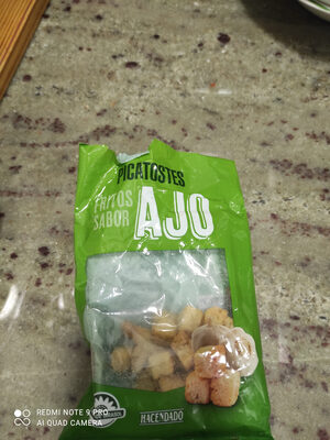 Picatostes fritos sabor a ajo front packaging