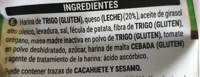 Anitines Pizza ingredients label
