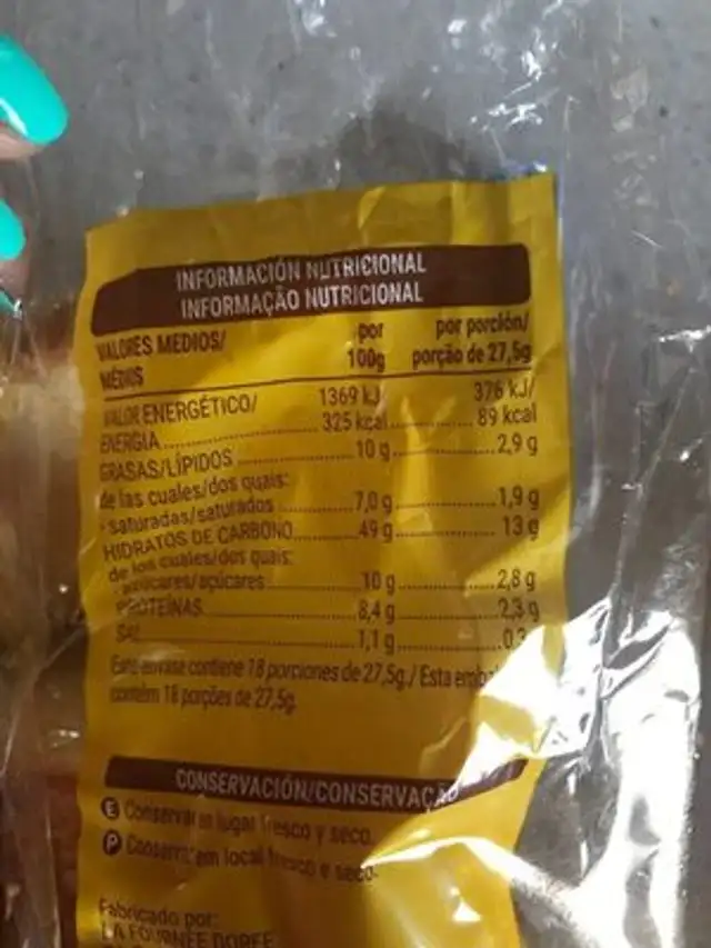 Brioche nutrition facts table