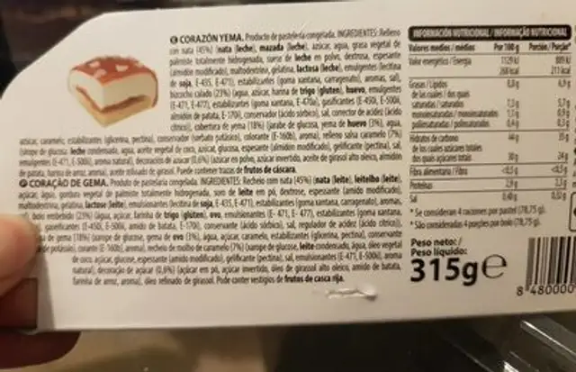Corazón de yema nutrition facts table
