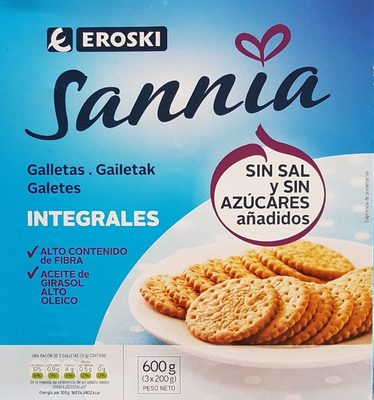 Galletas sin sal y sin azúcares añadidos front packaging