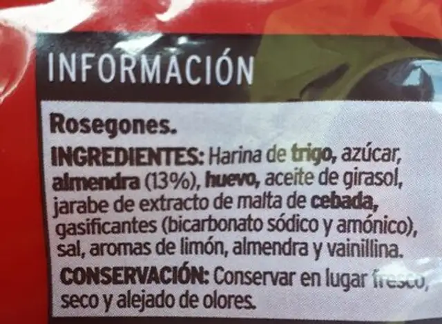 Rosegones ingredients label