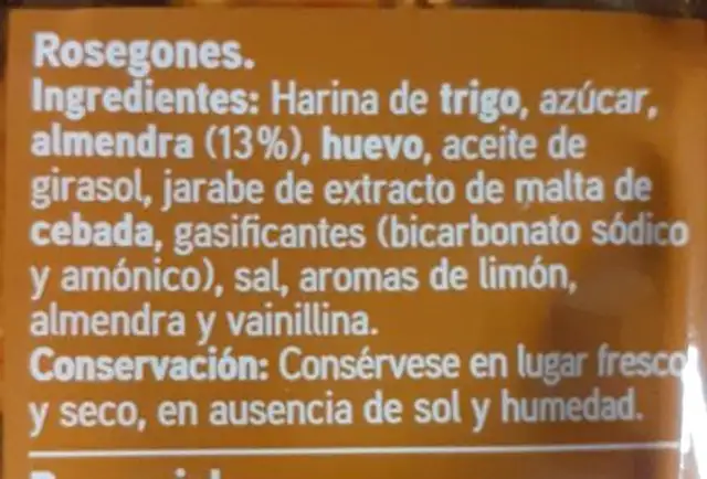 Rosegones nutrition facts table