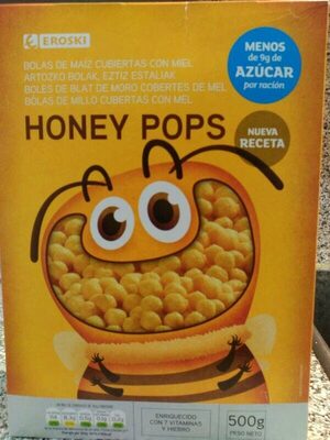 Honey pops bolas de maíz cubiertas de miel front packaging