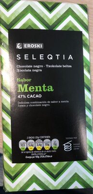 Chocolate negro 47% sabor menta front packaging