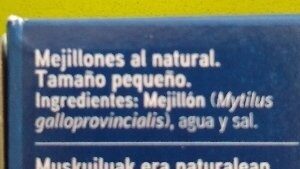 Mejillones al natural ingredients label