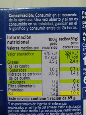 Mejillones al natural nutrition facts table