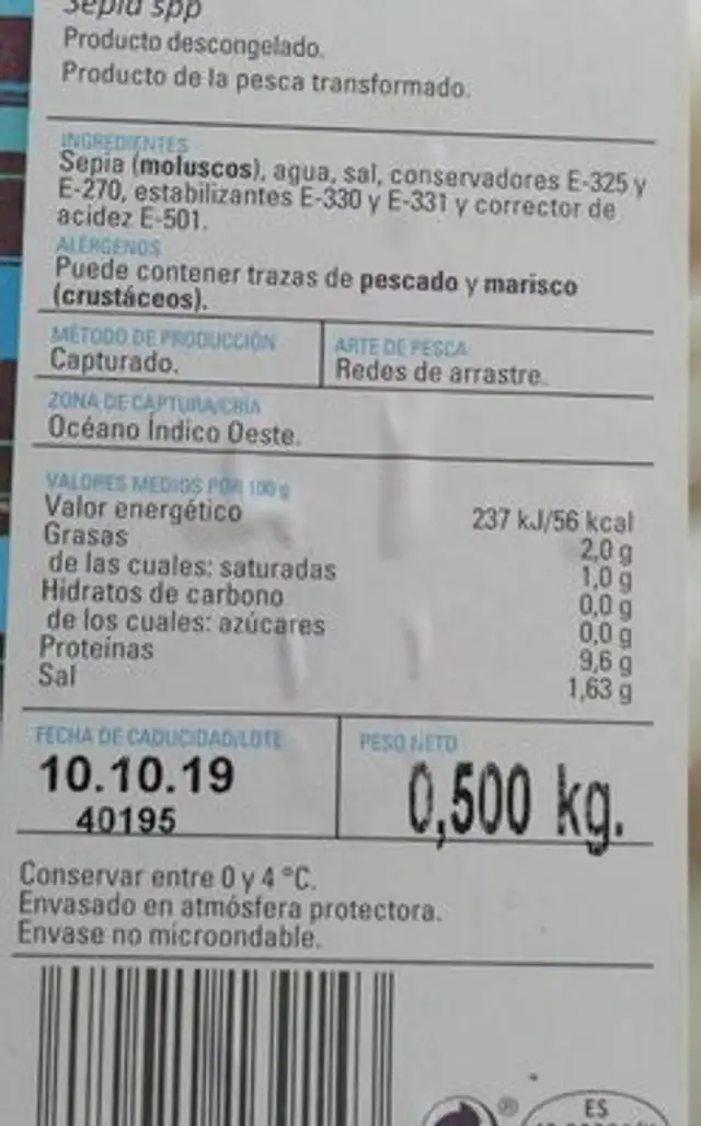 Sepia limpia nutrition facts table