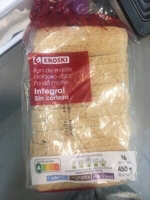 Pan de molde integral sin corteza