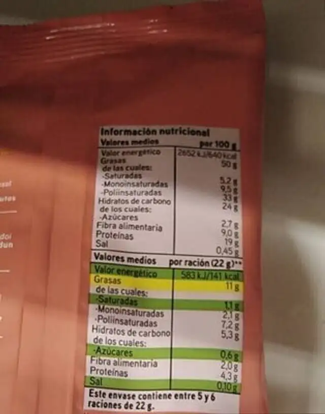 Pipas gigantes tostadas aguasal nutrition facts table