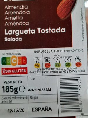 Almendra largueta tostada