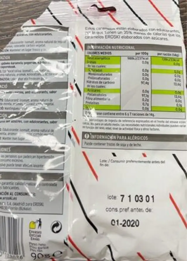 Caramelos sin azucares regaliz nutrition facts table