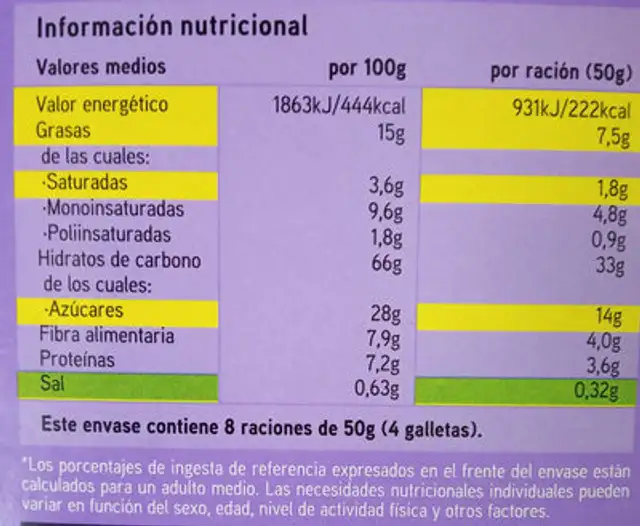 Galletas de desayuno 5 cereales y chocolate nutrition facts table