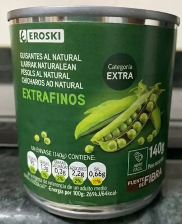 Guisantes al natural extrafinos front packaging