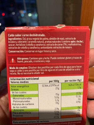 Caldo sabor carne ingredients label