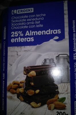 Chocolate con leche 25% almendras enteras