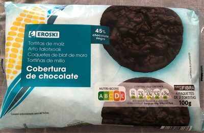 Tortitas de maiz con cobertura de chocolate front packaging