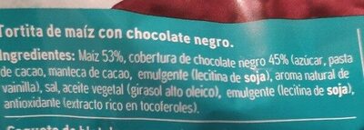 Tortitas de maiz con cobertura de chocolate ingredients label