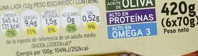 Atún claro en aceite de oliva nutrition facts table