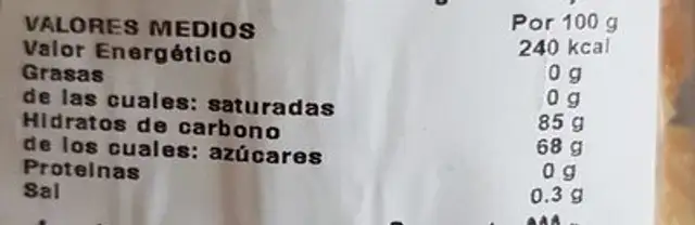 Mango deshidratado nutrition facts table
