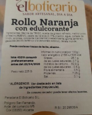Rollo Naranja con edulcorante