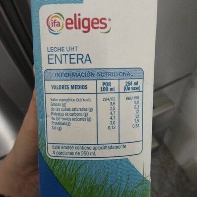 Eliges Leche UHT entera 1ltr ingredients label