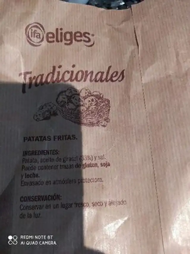 Patatas fritas tradicionales ingredients label